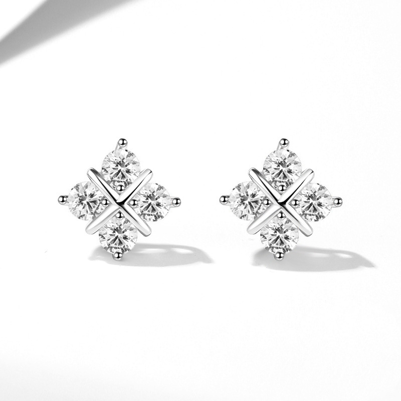 X Relief Cluster Moissanite Earrings