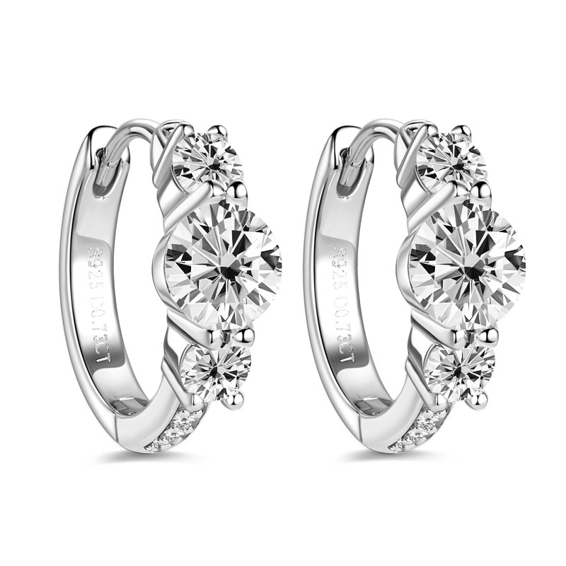 Three-Stone Moissanite Hoop Earrings