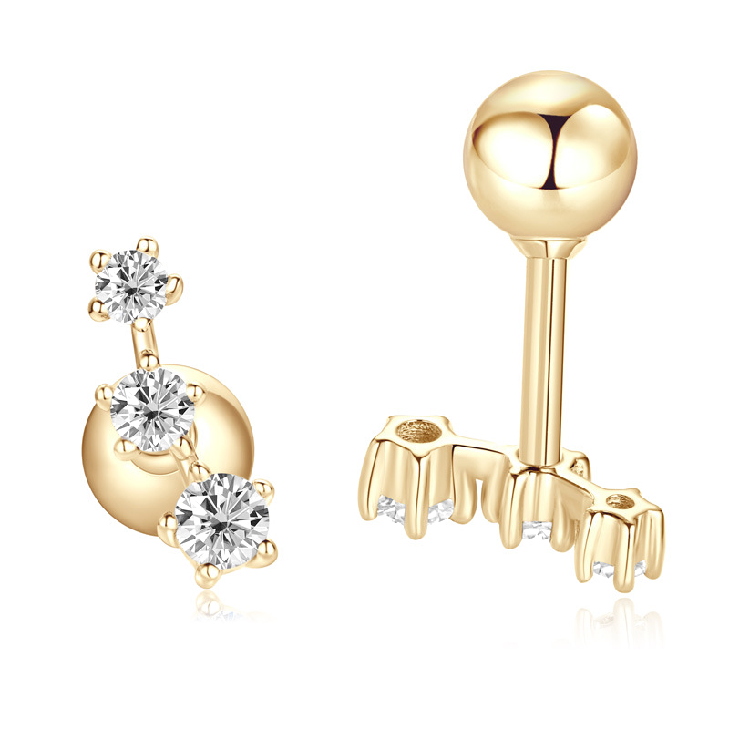 10K Gold Tri-Star Mini Moissanite Stud Earrings