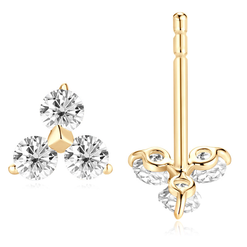 10K Gold Tri-Leaf Mini Moissanite Stud Earrings