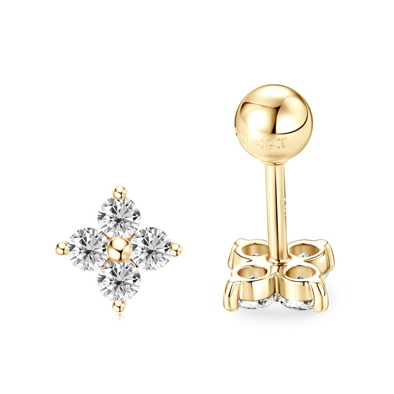 10K Gold Clover Mini Moissanite Stud Earrings