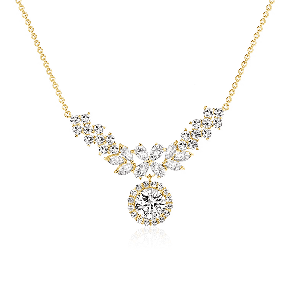 Leaf Cluster Halo Moissanite Necklace