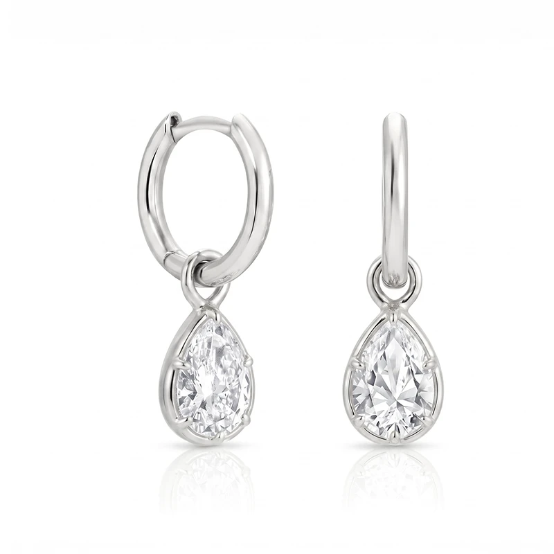 Pear Bezel Illusion Hoop Moissanite Earrings