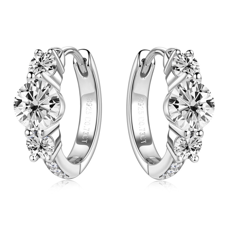 Three-Stone Moissanite Hoop Earrings