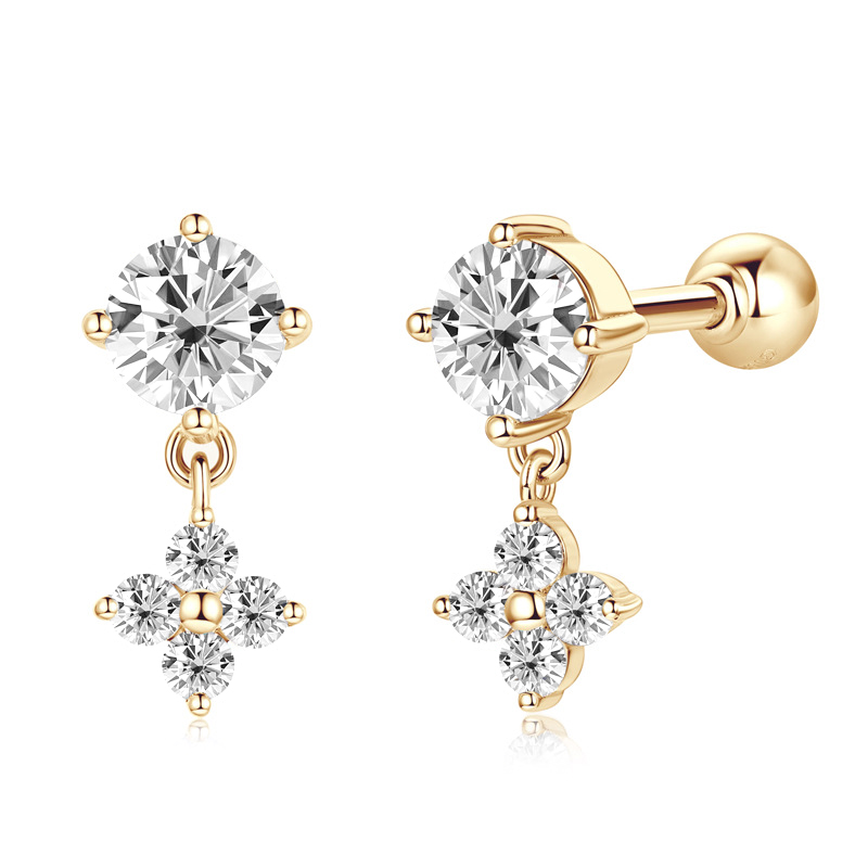 10K Gold Flower Moissanite Stud Earrings
