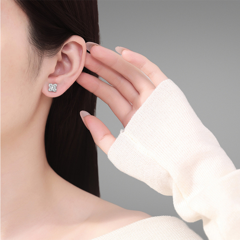 X Relief Cluster Moissanite Earrings