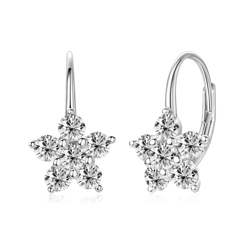 Flower Leverback Moissanite Earrings