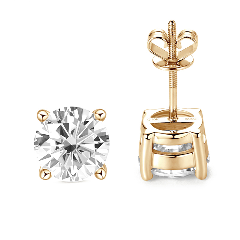 10K Gold Basket Setting Four-Prong Moissanite Stud Earrings