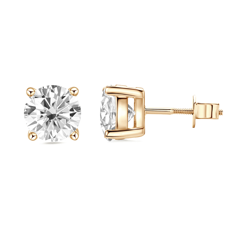10K Gold Basket Setting Four-Prong Moissanite Stud Earrings