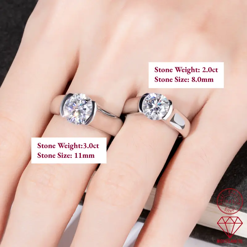 Half Bezel Moissanite Engagement Ring