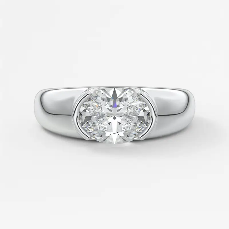 Half Bezel Oval Moissanite Engagement Ring