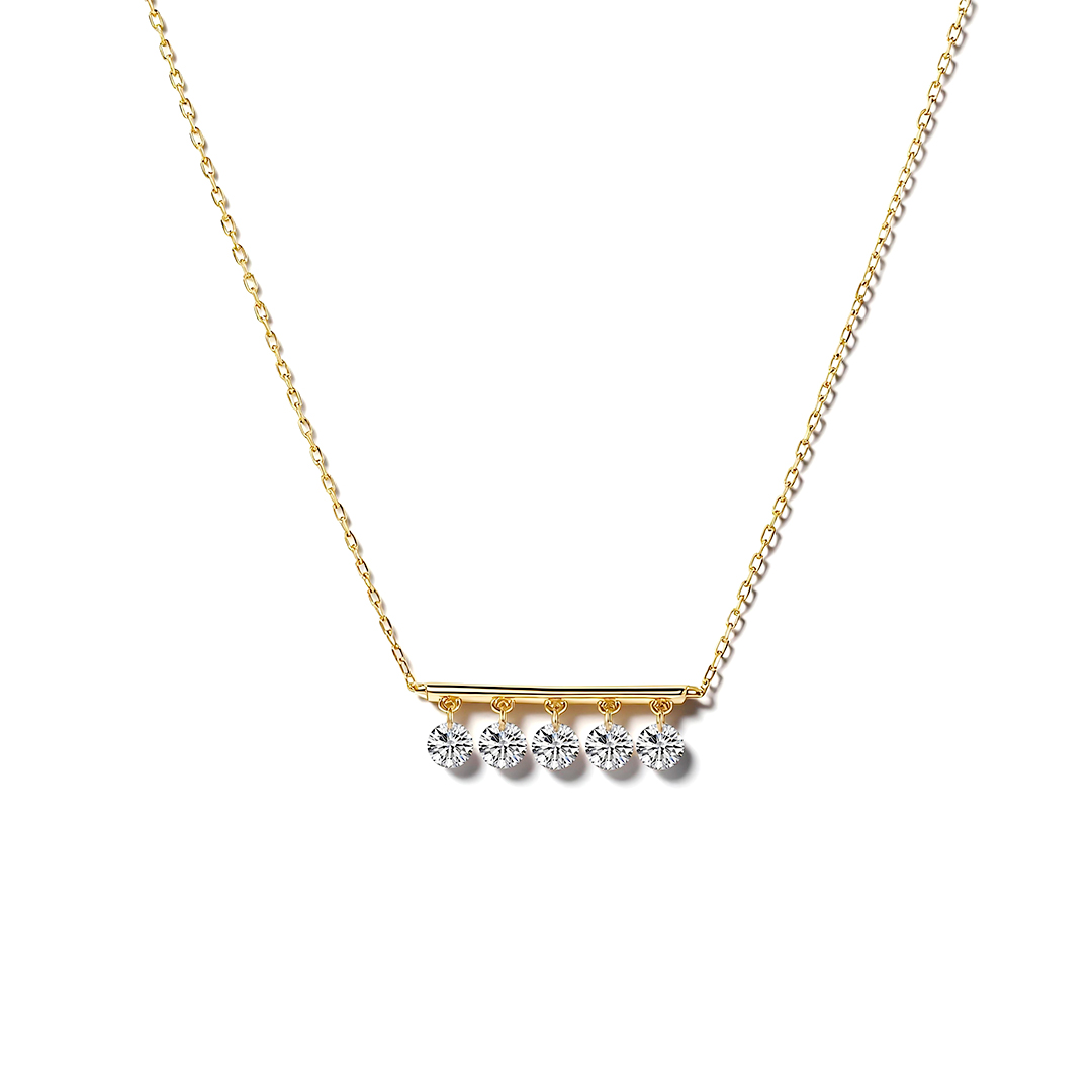 18K Gold Lab-Created Diamond 5-Stone Bar Necklace