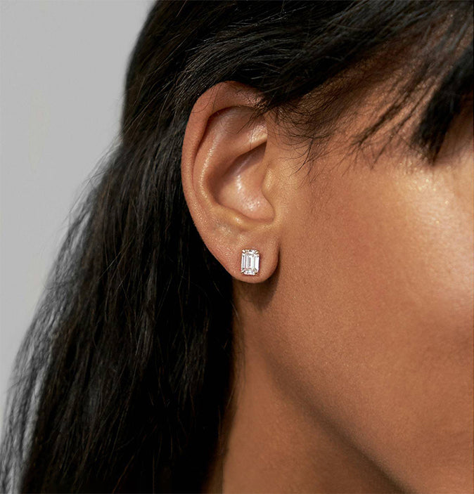 Emerald Shape Moissanite Stud Earrings-VOOGME