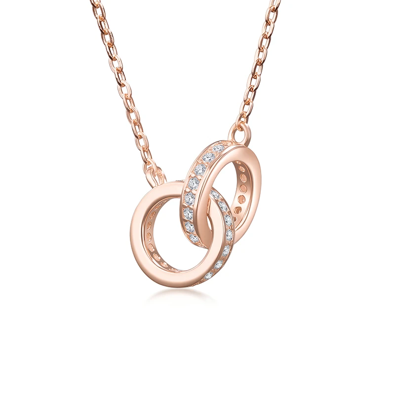 Double Circle Half Pave Moissanite Necklace
