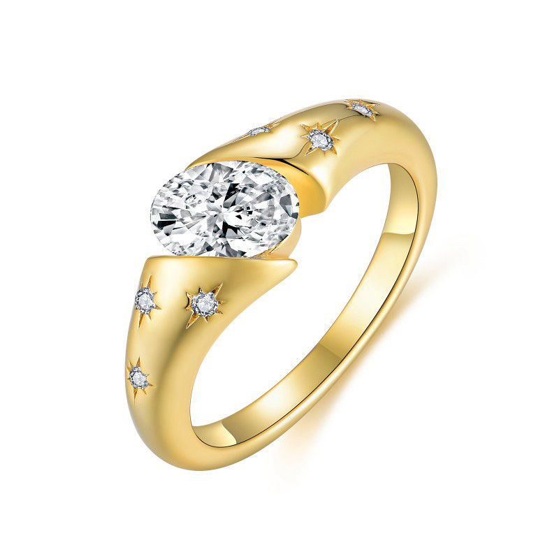 Starburst Bezel Moissanite Engagement Ring-VOOGME