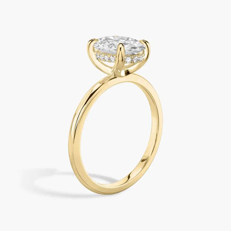 Hidden Pave Oval Moissanite Engagement Ring-VOOGME