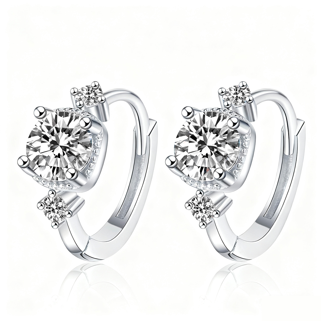 Three-Stone Moissanite Hoop Earrings