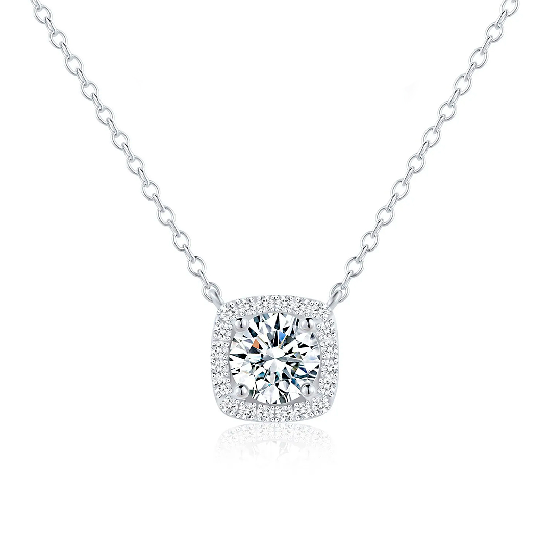 Halo Cube Moissanite Necklace