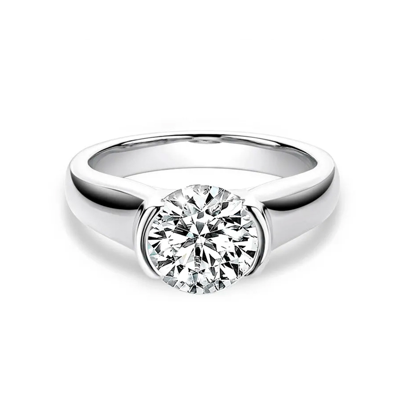 Half Bezel Moissanite Engagement Ring