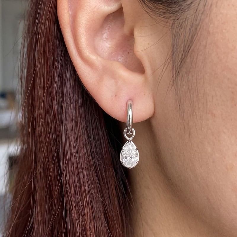 Pear Bezel Illusion Hoop Moissanite Earrings