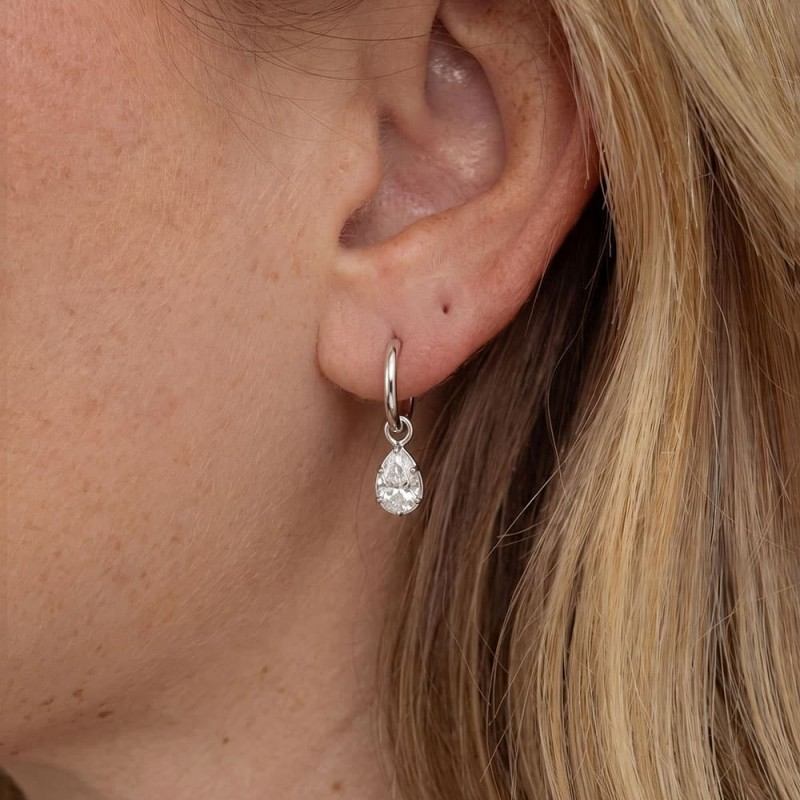 Pear Bezel Illusion Hoop Moissanite Earrings