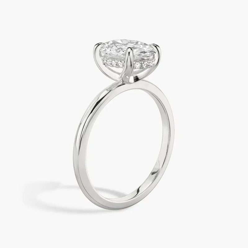 Hidden Pave Oval Moissanite Engagement Ring-VOOGME