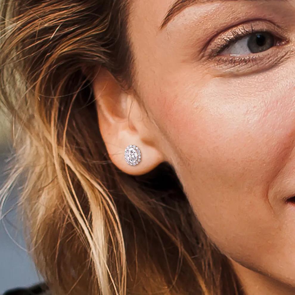 Oval Shape Halo Moissanite Earrings