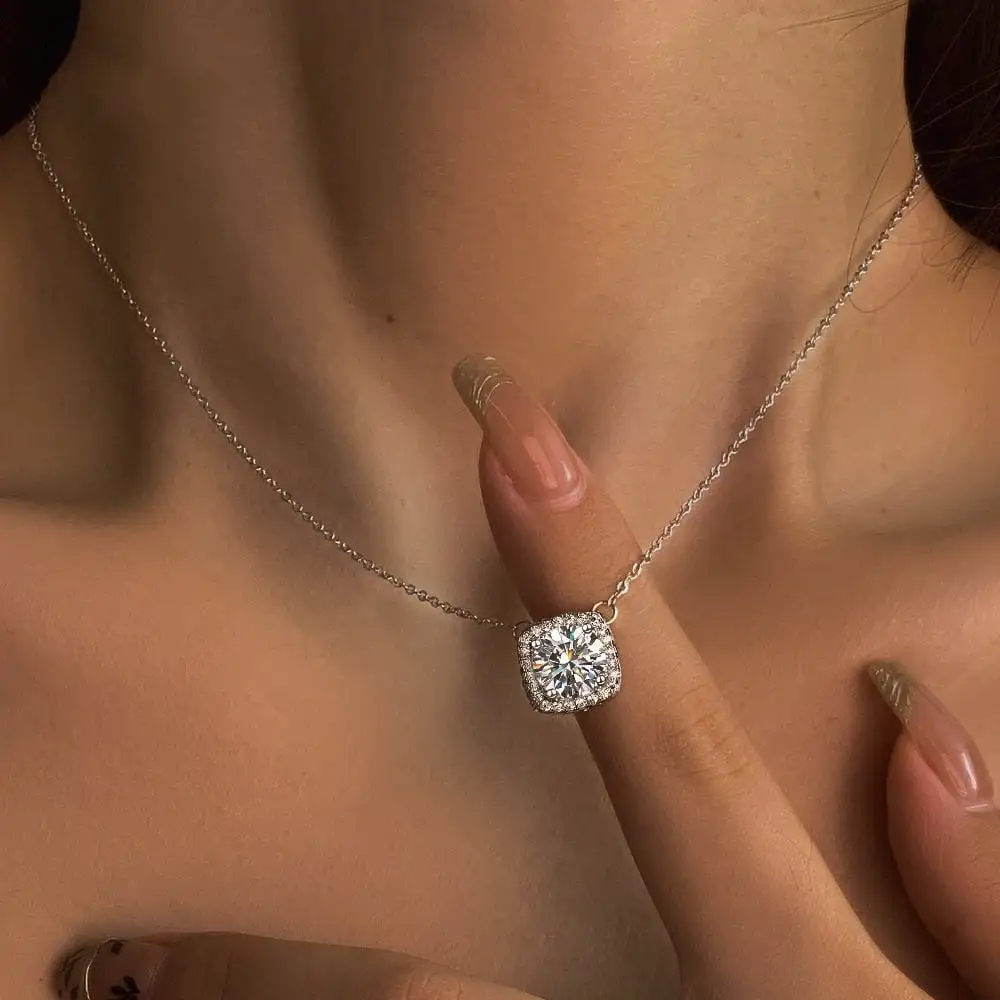 Halo Cube Moissanite Necklace