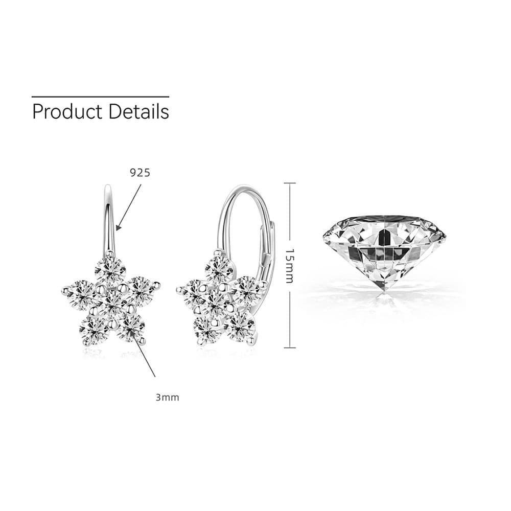 Flower Leverback Moissanite Earrings