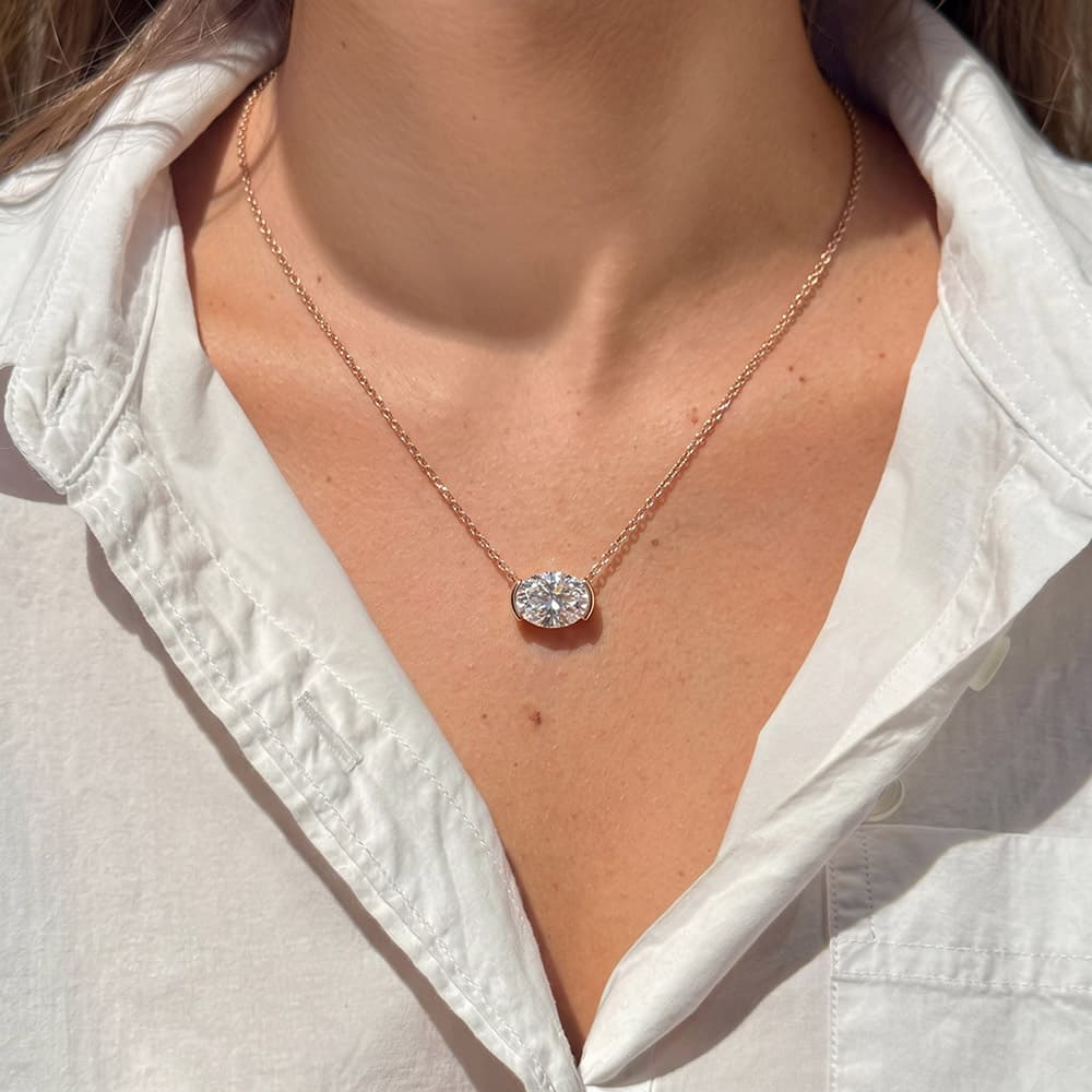 Half Bezel Oval Moissanite Necklace