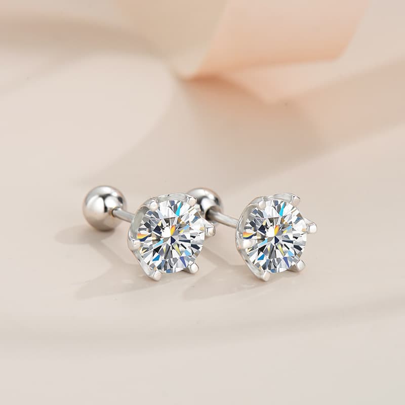 Six Prong Mainnet Moissanite Stud Earrings