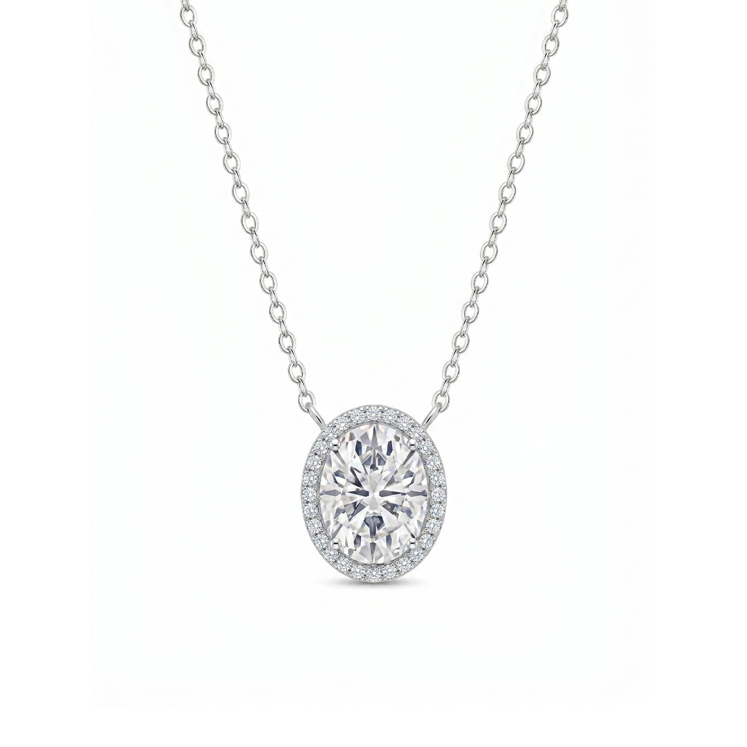 Oval Shape Halo Moissanite Necklace