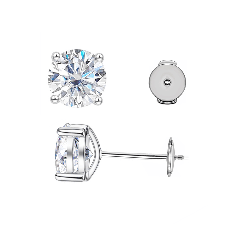 Four-Prong Press/Push Back Moissanite Earrings