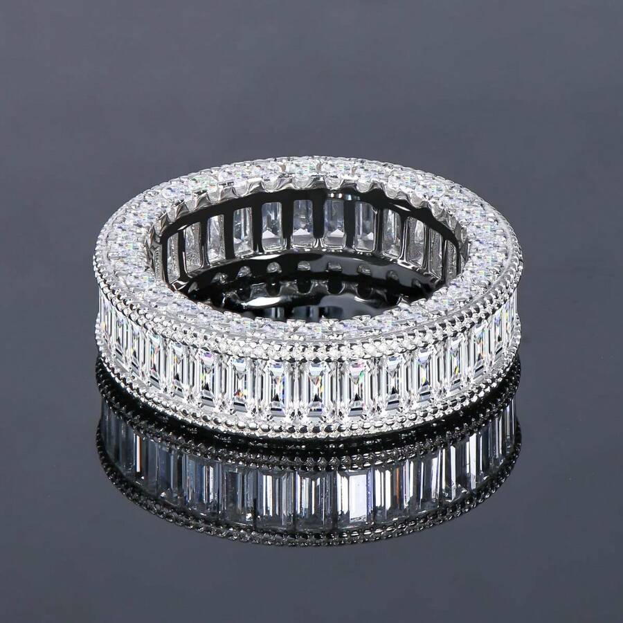 Emerald Cut Sona Diamond Wedding Band-VOOGME