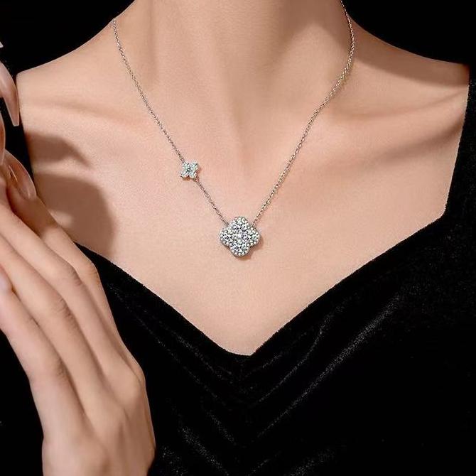 Double Lucky Clover Moissanite Necklace