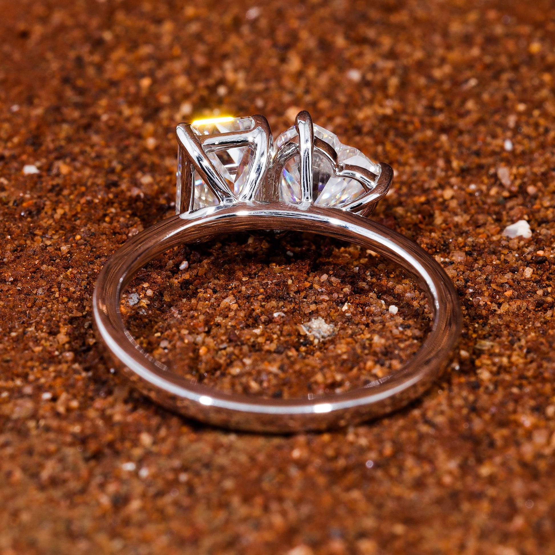 Toi Et Moi Emerald and Heart Moissanite Ring