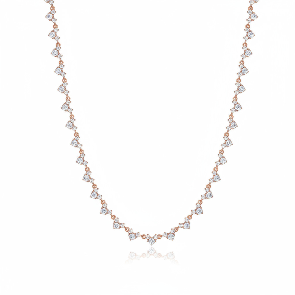 Three-Stone Heart Moissanite Tennis Necklace