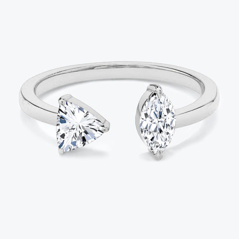 Mixed Cut Moissanite Stacking Ring Band (Emerald and Marquise)-VOOGME