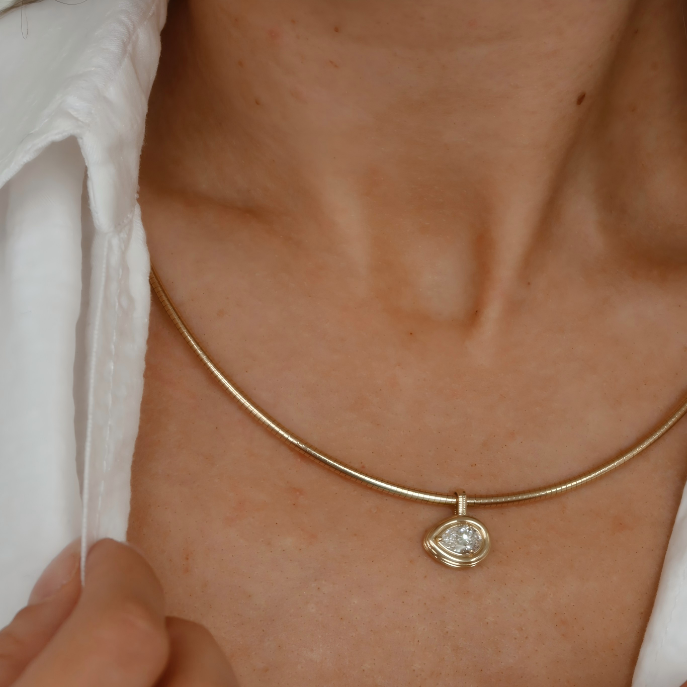 Diamond Heirloom Curved Chain Pear Necklace 