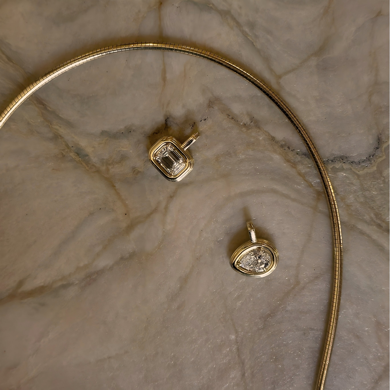 Diamond Heirloom Curved Chain Pear Necklace 