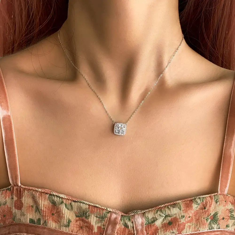 Halo Cube Moissanite Necklace