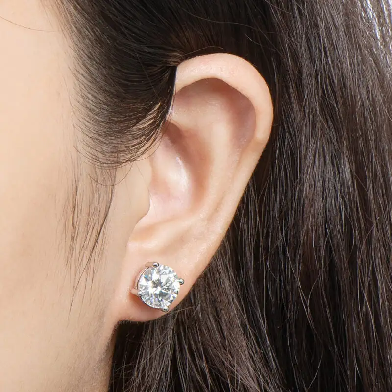 Four-Prong Press/Push Back Moissanite Earrings