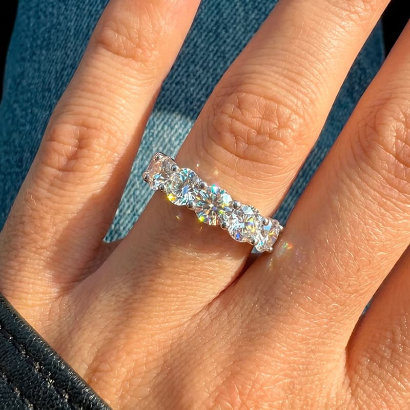 Five-Stone Round Pave Moissanite Ring