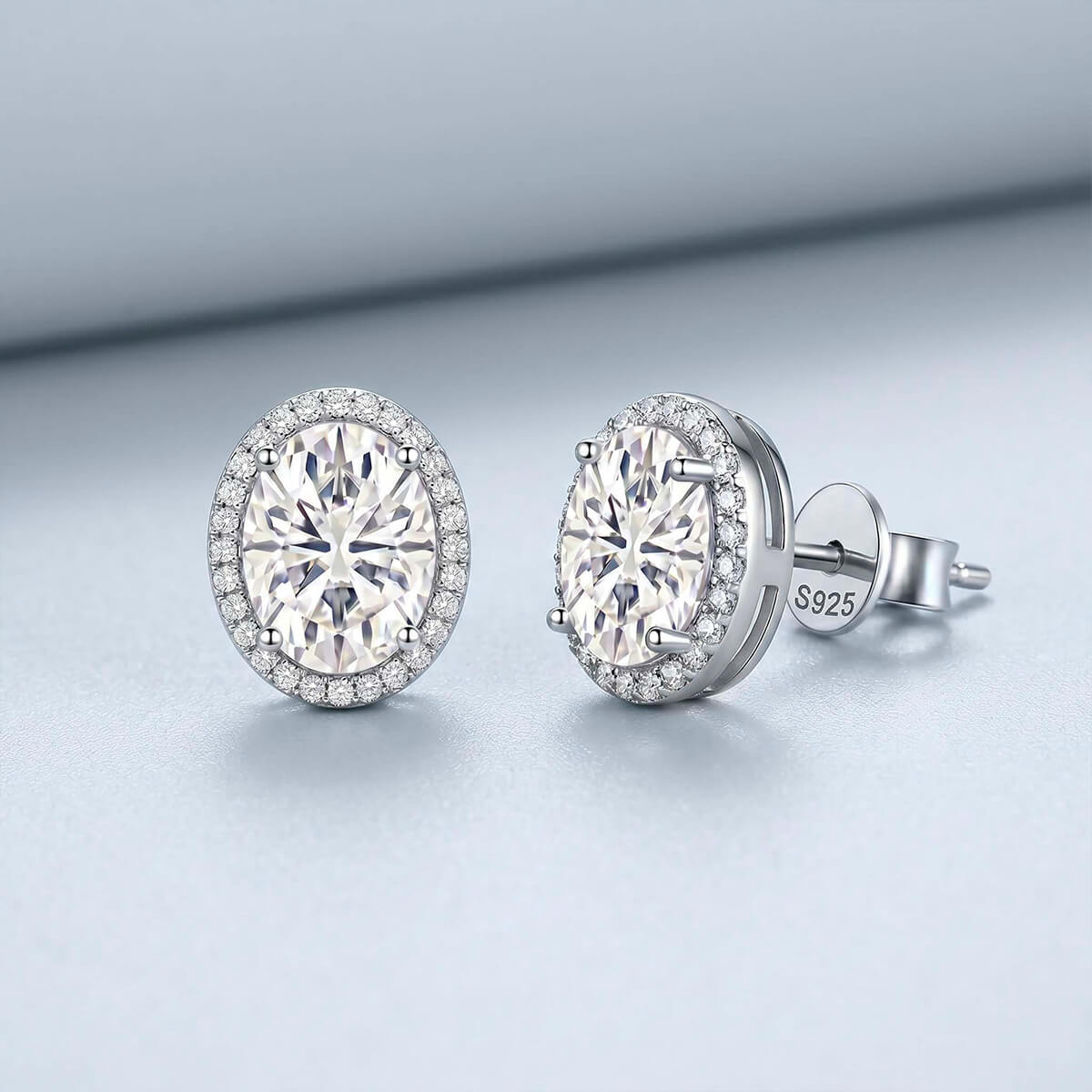 Oval Shape Halo Moissanite Earrings