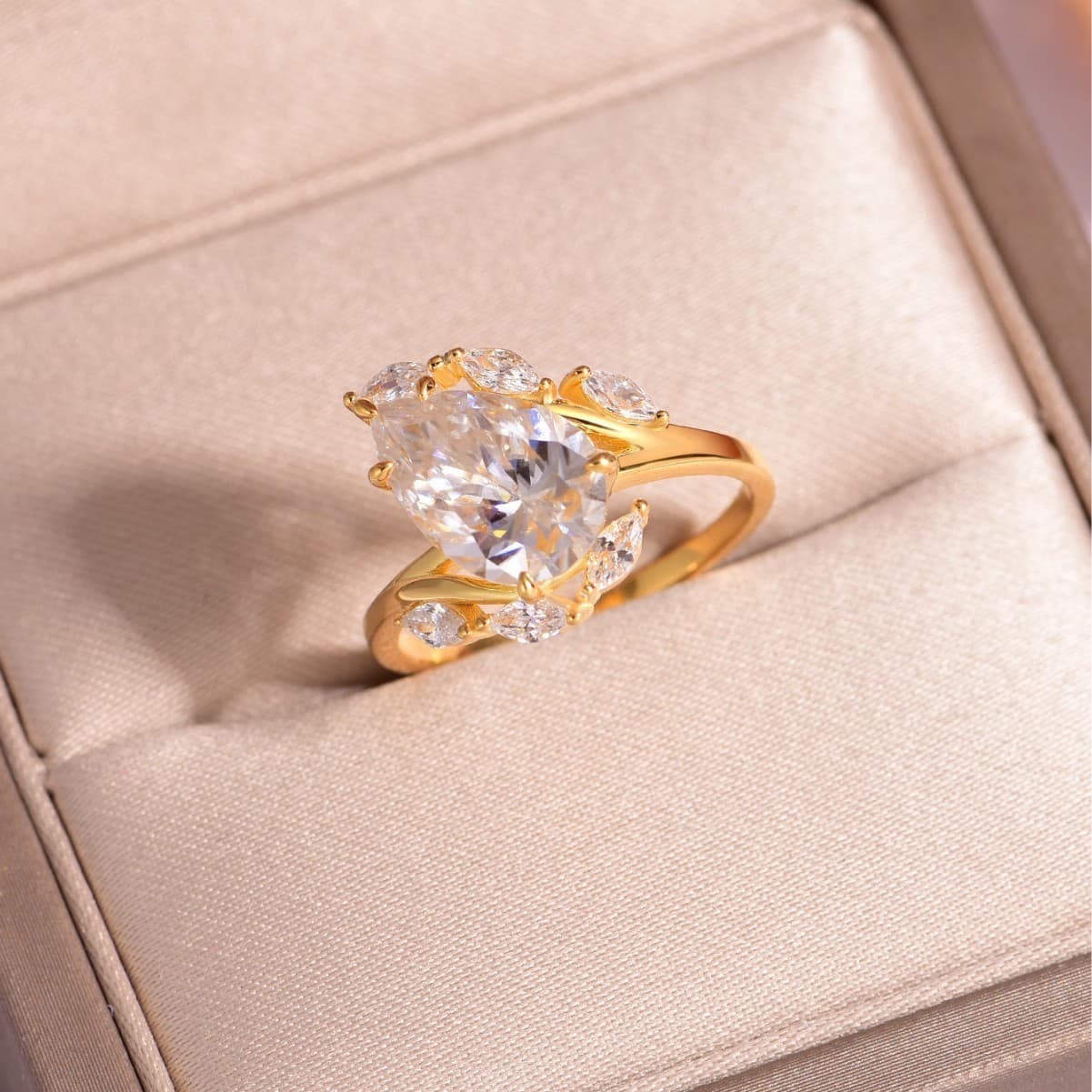 Pear Cut Petal Moissanite Ring