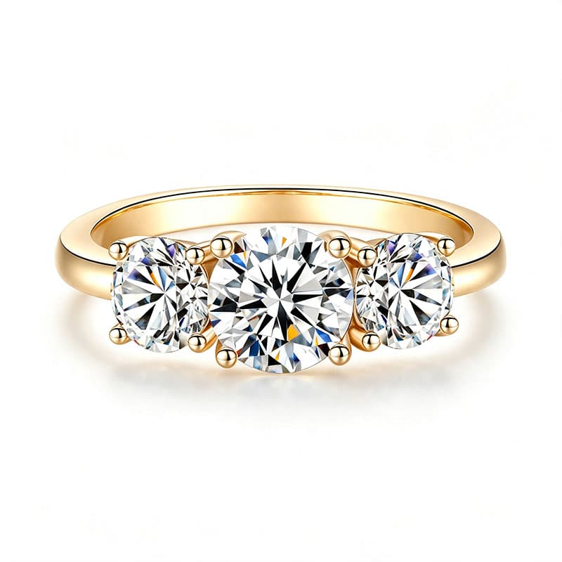 Three-Stone Four-Prong Moissanite Engagement Ring