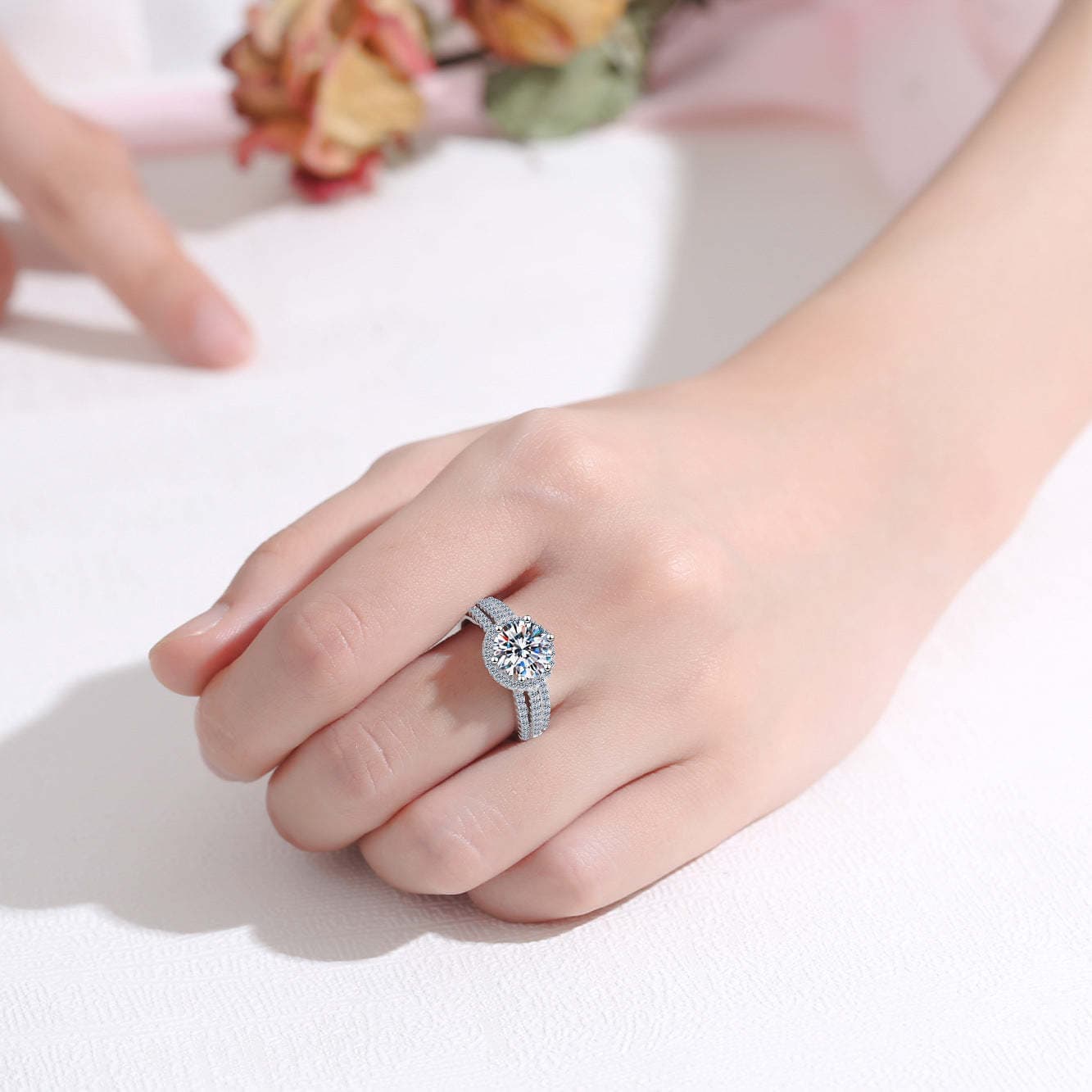 Charming Halo Moissanite Engagement Ring
