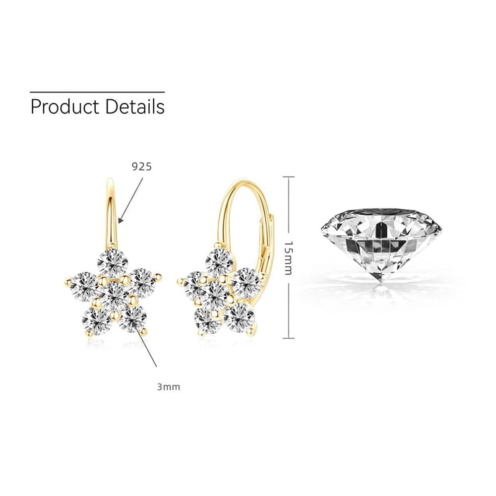 Flower Leverback Moissanite Earrings
