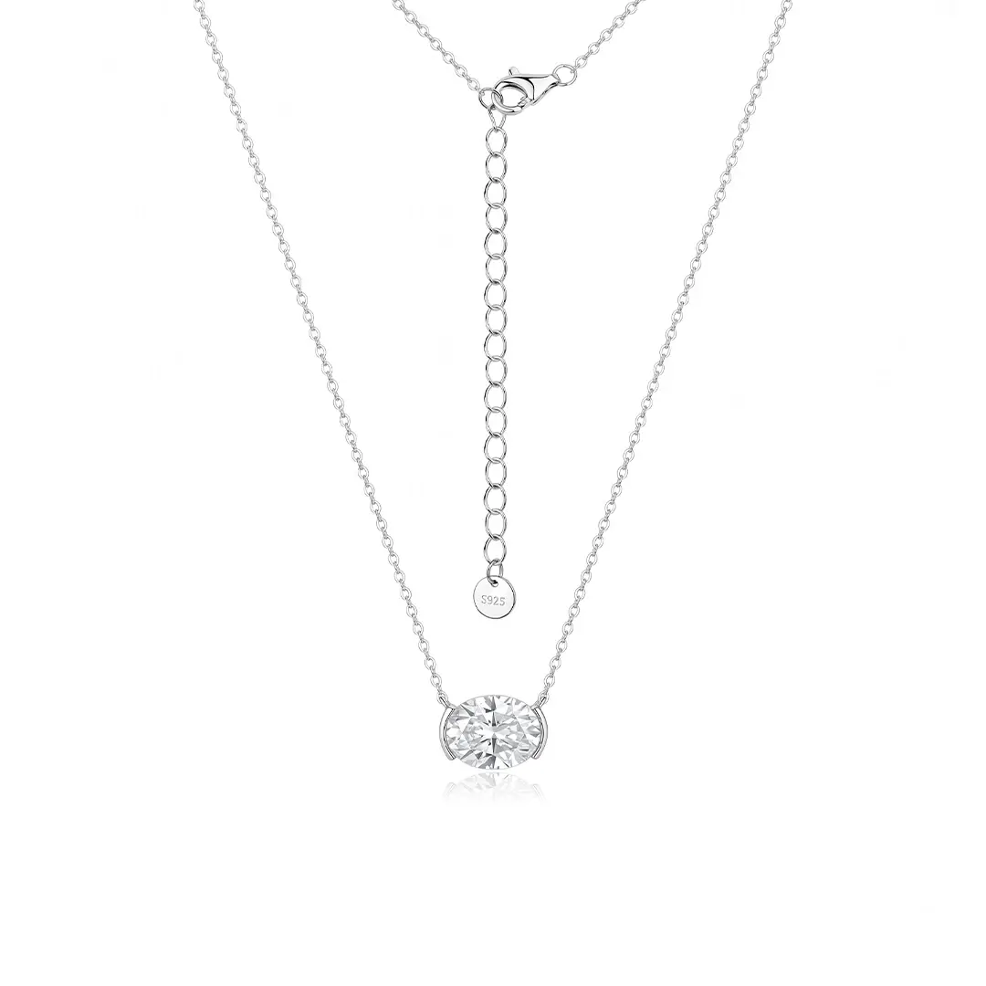 Half Bezel Oval Moissanite Necklace
