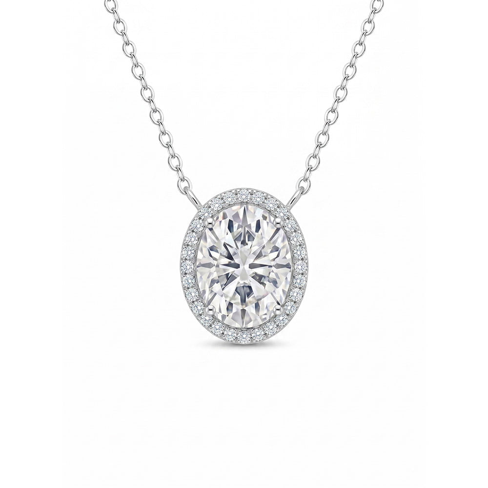 Oval Shape Halo Moissanite Necklace